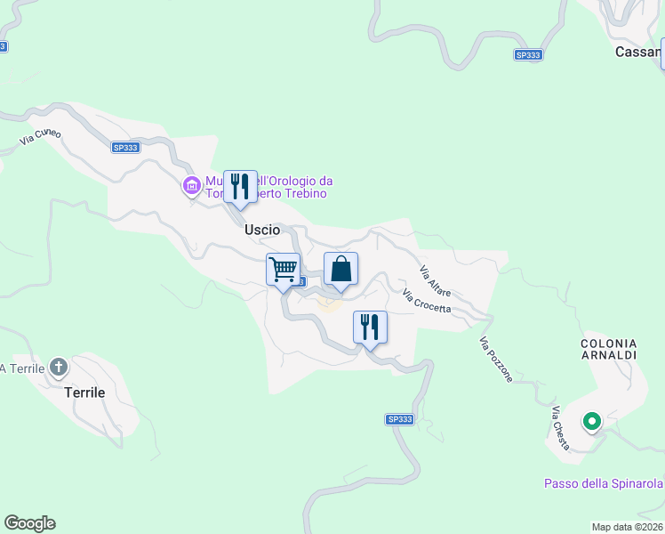 map of restaurants, bars, coffee shops, grocery stores, and more near 24 Via Costa Chiesa in Uscio