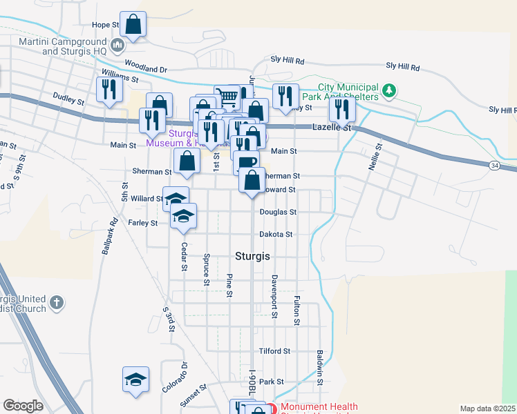 map of restaurants, bars, coffee shops, grocery stores, and more near 1222-1240 Junction Avenue in Sturgis