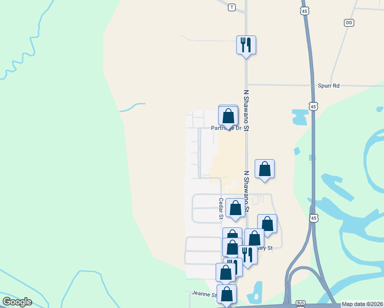 map of restaurants, bars, coffee shops, grocery stores, and more near 532 Willow Court in New London