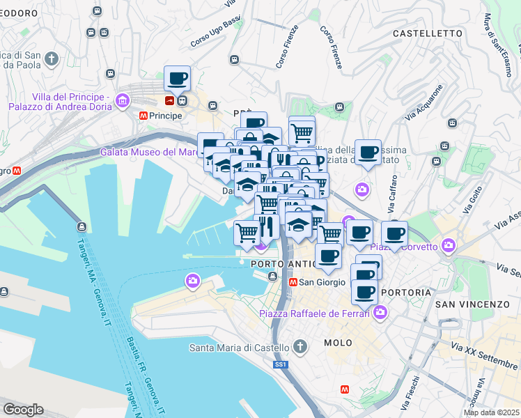 map of restaurants, bars, coffee shops, grocery stores, and more near Calata Salumi in Genova