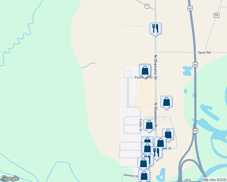map of restaurants, bars, coffee shops, grocery stores, and more near 532 Willow Court in New London