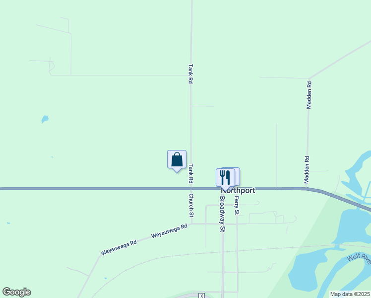 map of restaurants, bars, coffee shops, grocery stores, and more near N4765 Tank Road in New London