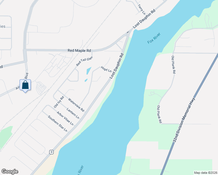 map of restaurants, bars, coffee shops, grocery stores, and more near 2281 Lost Dauphin Road in De Pere