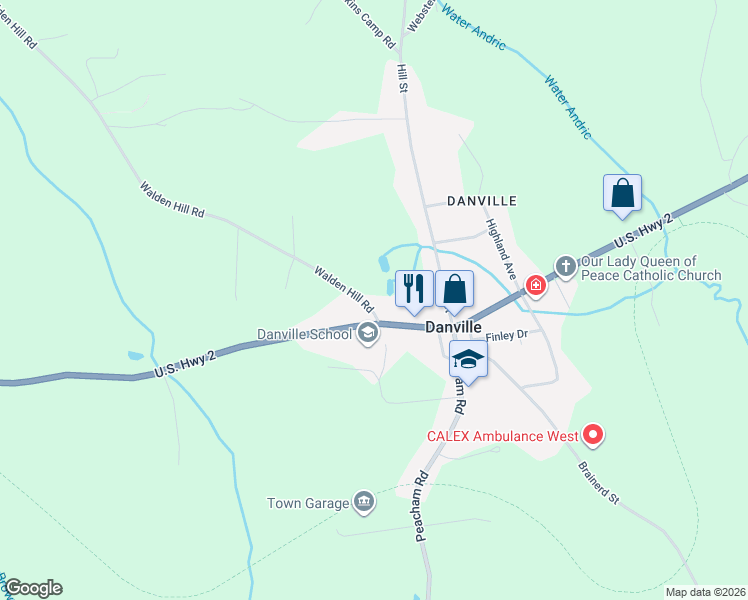 map of restaurants, bars, coffee shops, grocery stores, and more near 198 U.S. 2 in Danville