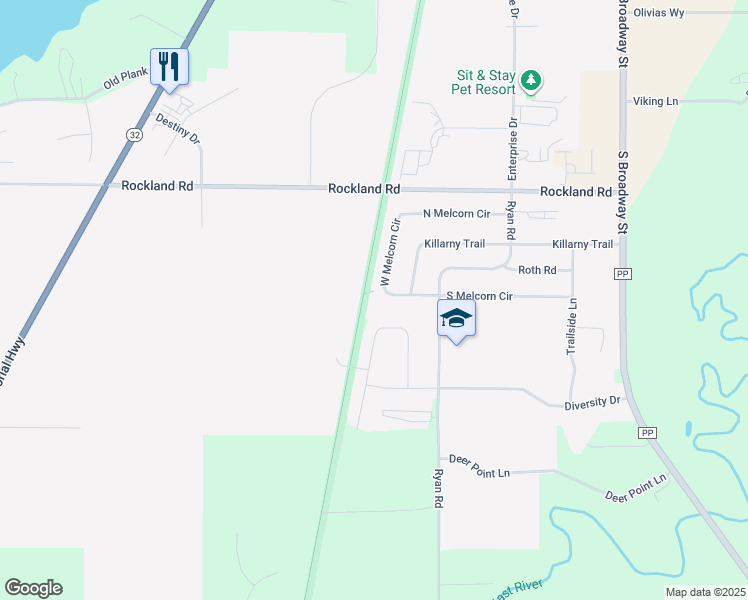 map of restaurants, bars, coffee shops, grocery stores, and more near 2200 West Melcorn Circle in De Pere