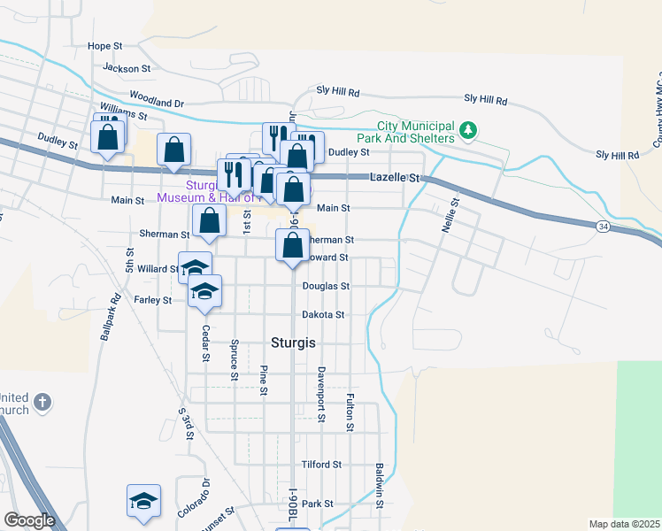map of restaurants, bars, coffee shops, grocery stores, and more near 1200-1298 Davenport St in Sturgis