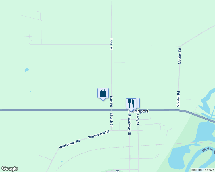 map of restaurants, bars, coffee shops, grocery stores, and more near N4765 Tank Road in New London