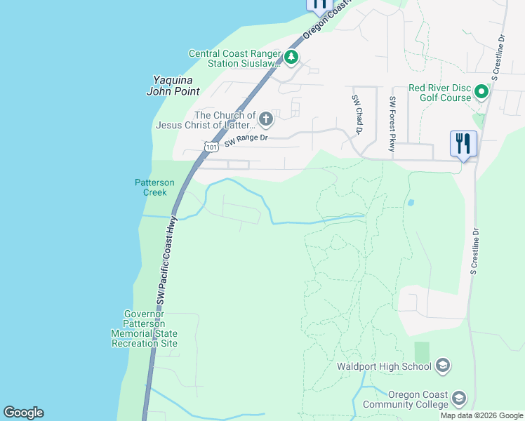 map of restaurants, bars, coffee shops, grocery stores, and more near 1176 Ocean Hills Dr in Waldport