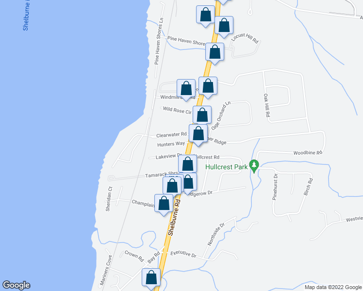 map of restaurants, bars, coffee shops, grocery stores, and more near 53 Hunters Way in Shelburne