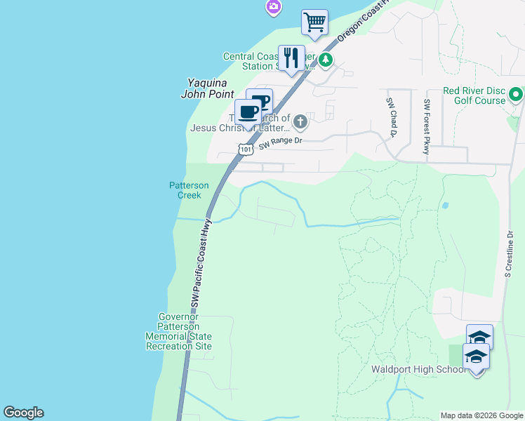 map of restaurants, bars, coffee shops, grocery stores, and more near 1124-1262 Sailfish Loop in Waldport