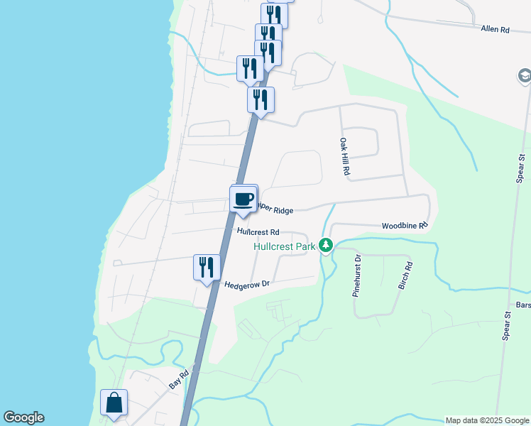 map of restaurants, bars, coffee shops, grocery stores, and more near 44 Olde Orchard Lane in Shelburne
