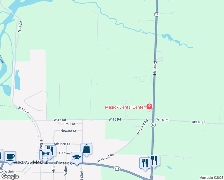 map of restaurants, bars, coffee shops, grocery stores, and more near in Mesick