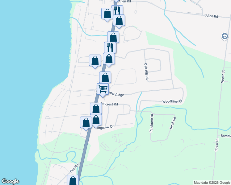 map of restaurants, bars, coffee shops, grocery stores, and more near 44 Olde Orchard Lane in Shelburne