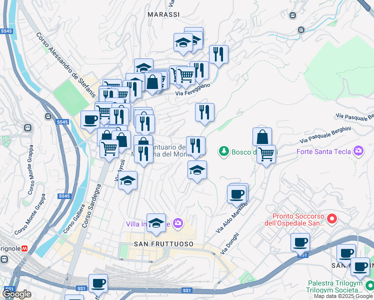 map of restaurants, bars, coffee shops, grocery stores, and more near 56 Via Arturo Ferretto in Genova