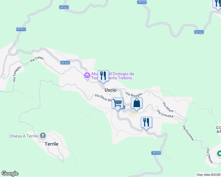 map of restaurants, bars, coffee shops, grocery stores, and more near 5 Via Bisagno in Uscio
