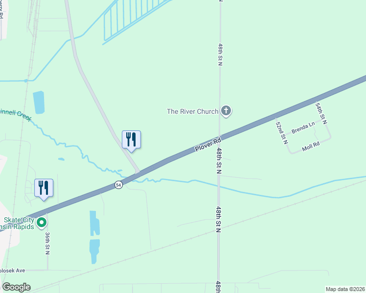 map of restaurants, bars, coffee shops, grocery stores, and more near 4611 Plover Road in Wisconsin Rapids