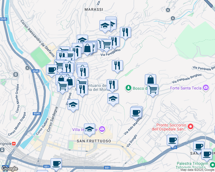 map of restaurants, bars, coffee shops, grocery stores, and more near 56 Via Arturo Ferretto in Genova