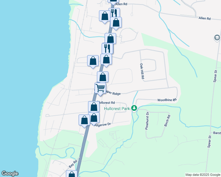 map of restaurants, bars, coffee shops, grocery stores, and more near 44 Olde Orchard Lane in Shelburne