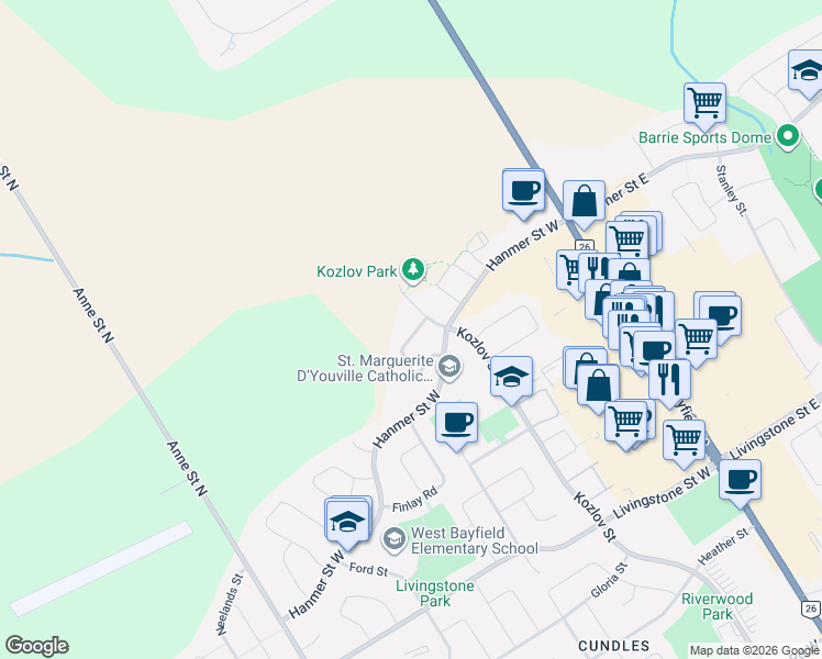 map of restaurants, bars, coffee shops, grocery stores, and more near in Simcoe County