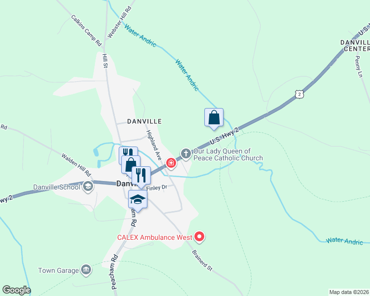 map of restaurants, bars, coffee shops, grocery stores, and more near 317 U.S. 2 in Danville