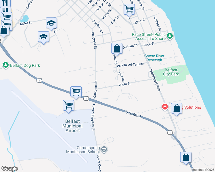 map of restaurants, bars, coffee shops, grocery stores, and more near 75 Wight Street in Belfast