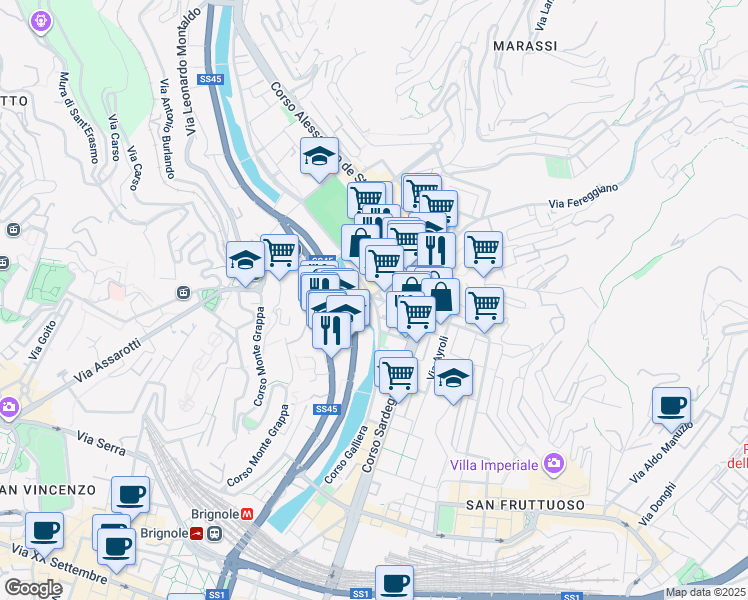 map of restaurants, bars, coffee shops, grocery stores, and more near 6 Piazza Carloforte in Genova