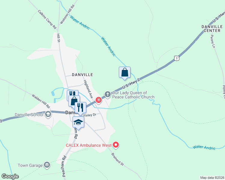 map of restaurants, bars, coffee shops, grocery stores, and more near 317 U.S. 2 in Danville