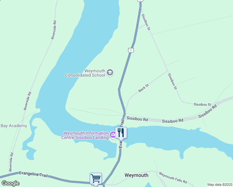map of restaurants, bars, coffee shops, grocery stores, and more near Highway 1 in Weymouth