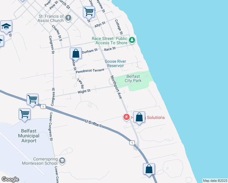 map of restaurants, bars, coffee shops, grocery stores, and more near 103 Northport Avenue in Belfast