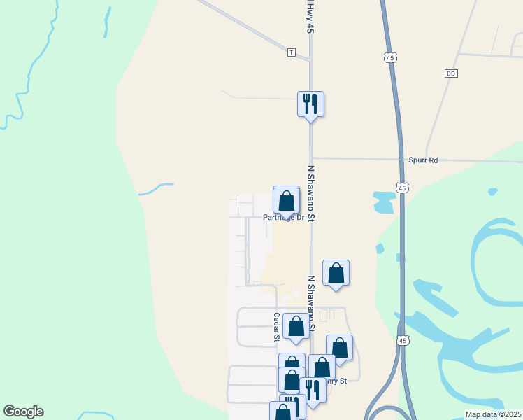 map of restaurants, bars, coffee shops, grocery stores, and more near 511 Partridge Drive in New London