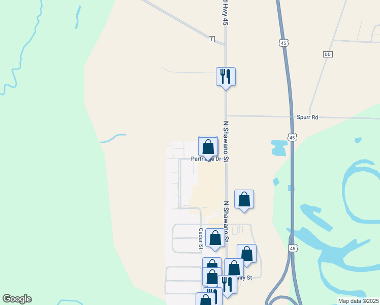 map of restaurants, bars, coffee shops, grocery stores, and more near 511 Partridge Drive in New London