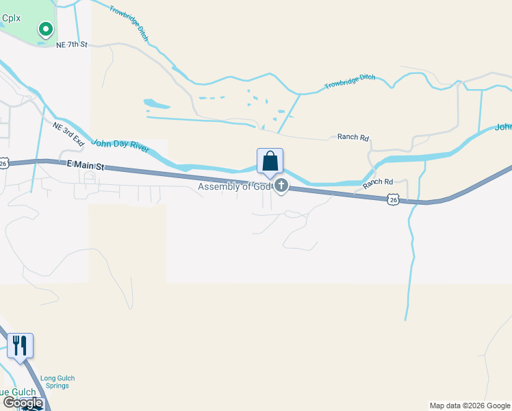 map of restaurants, bars, coffee shops, grocery stores, and more near 858 East Main Street in John Day