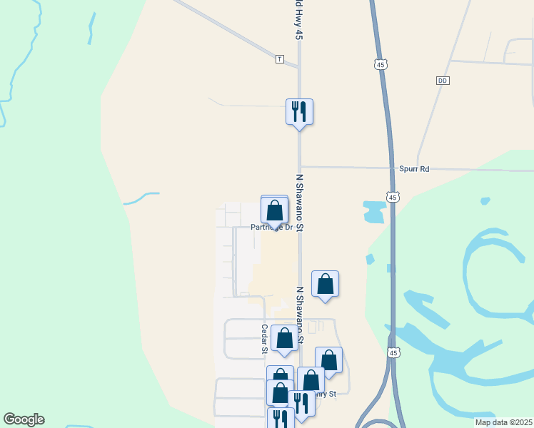 map of restaurants, bars, coffee shops, grocery stores, and more near 1931 North Shawano Street in New London