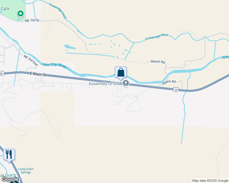 map of restaurants, bars, coffee shops, grocery stores, and more near 858 East Main Street in John Day