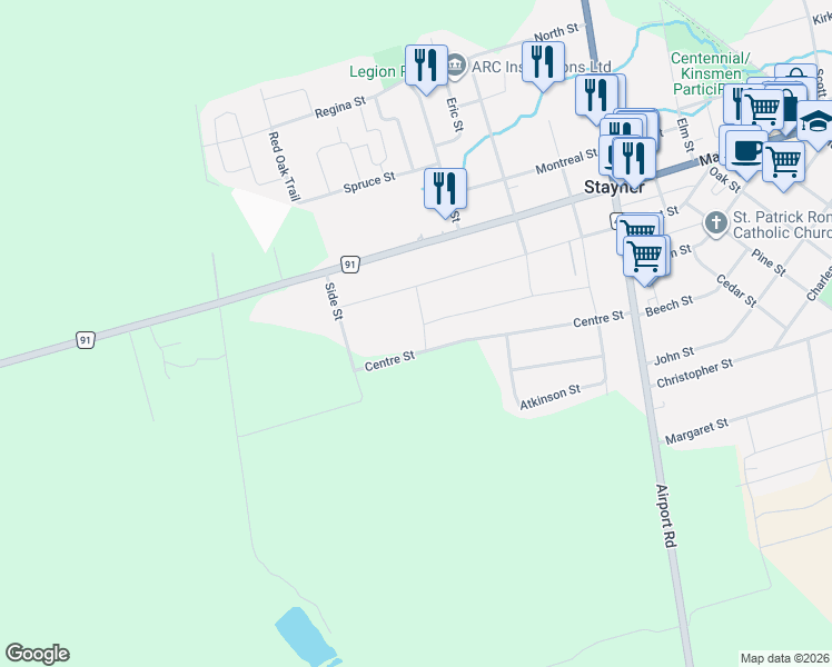 map of restaurants, bars, coffee shops, grocery stores, and more near 203 Coates Drive in Clearview