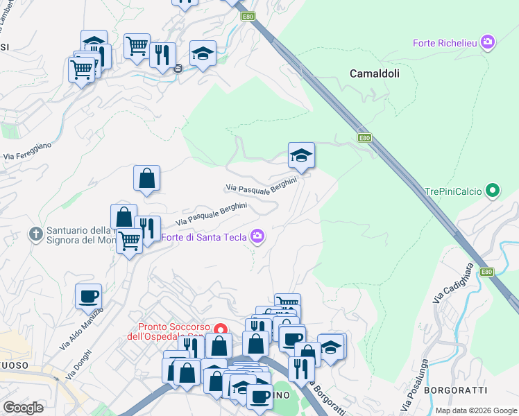 map of restaurants, bars, coffee shops, grocery stores, and more near 62R Via Pasquale Berghini in Genova