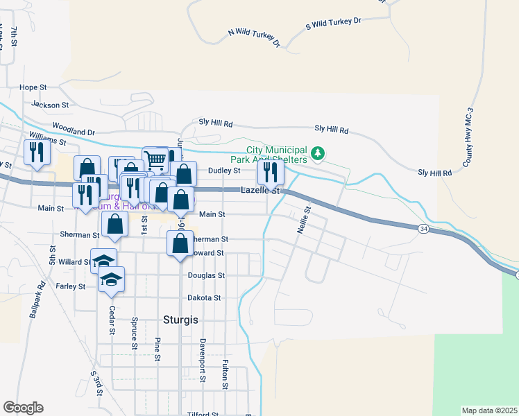 map of restaurants, bars, coffee shops, grocery stores, and more near 816 Lazelle St in Sturgis