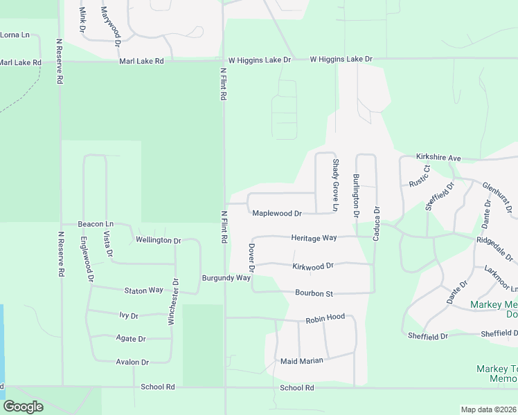 map of restaurants, bars, coffee shops, grocery stores, and more near 266-398 Maplewood Drive in Roscommon