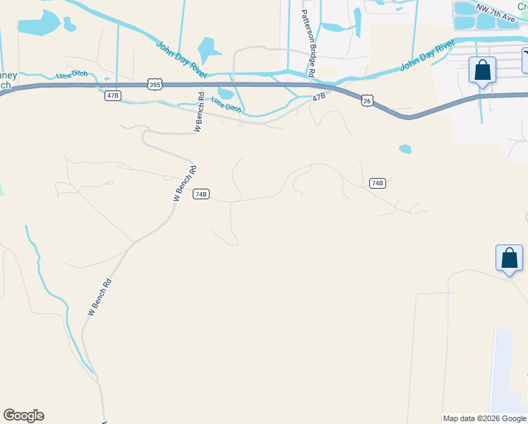 map of restaurants, bars, coffee shops, grocery stores, and more near 60031 Eastside Lane in John Day