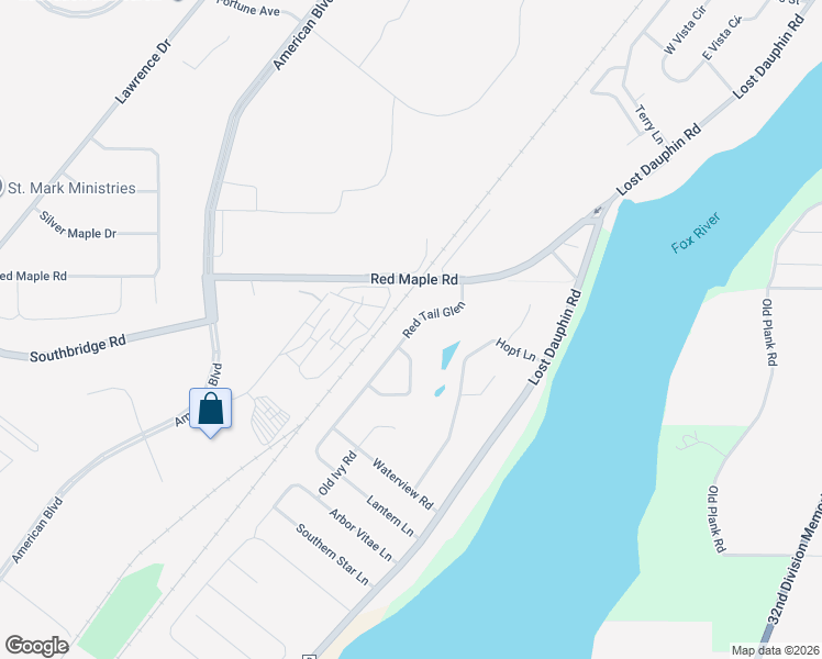 map of restaurants, bars, coffee shops, grocery stores, and more near 2238 Red Tail Glen in De Pere