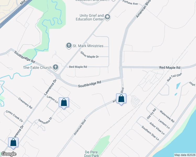 map of restaurants, bars, coffee shops, grocery stores, and more near 1525 Red Maple Road in De Pere