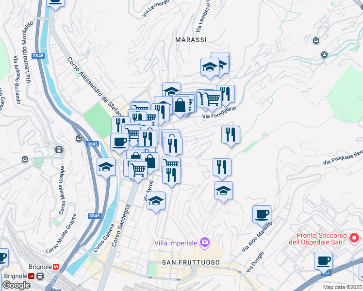 map of restaurants, bars, coffee shops, grocery stores, and more near 113 Via Giacomo Biga in Genova