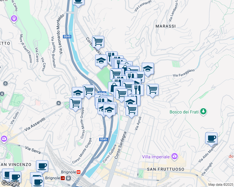 map of restaurants, bars, coffee shops, grocery stores, and more near 2 Via Tortosa in Genova
