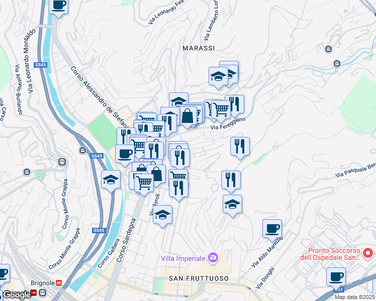 map of restaurants, bars, coffee shops, grocery stores, and more near 113 Via Giacomo Biga in Genova