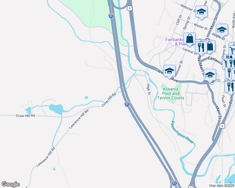 map of restaurants, bars, coffee shops, grocery stores, and more near 27 Crow Hill Road in Saint Johnsbury