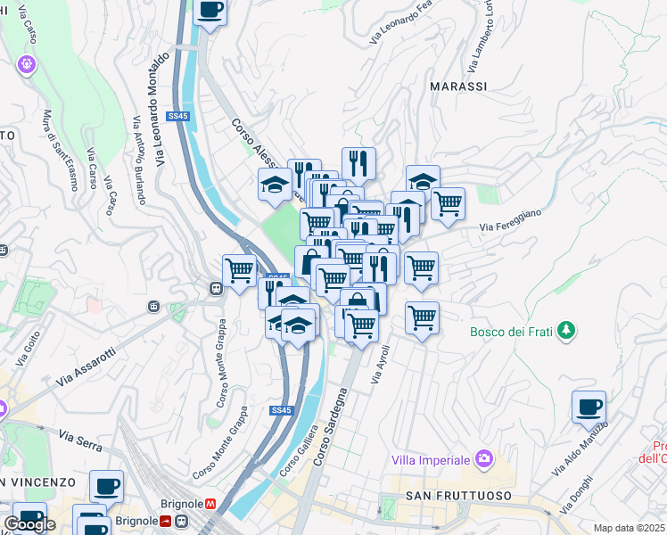 map of restaurants, bars, coffee shops, grocery stores, and more near 2 Via Tortosa in Genova