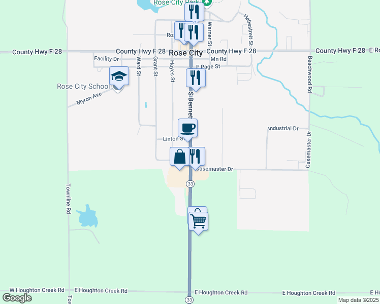 map of restaurants, bars, coffee shops, grocery stores, and more near 618 South Bennett Street in Rose City