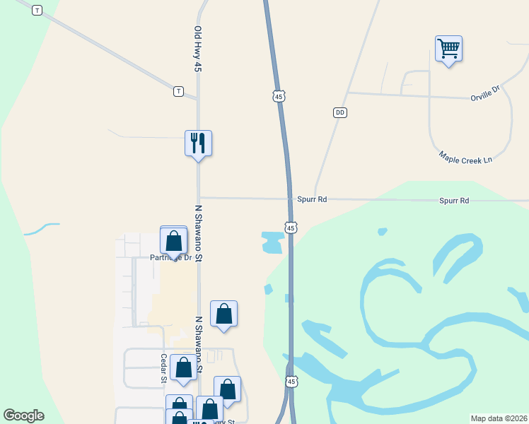 map of restaurants, bars, coffee shops, grocery stores, and more near 220 Spurr Road in New London