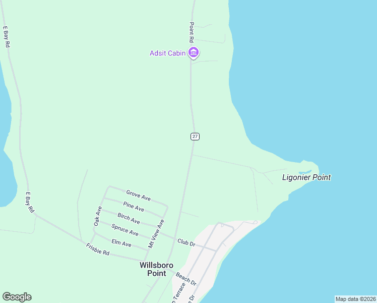 map of restaurants, bars, coffee shops, grocery stores, and more near 767 Point Road in Willsboro