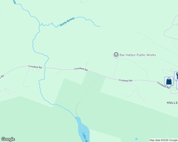 map of restaurants, bars, coffee shops, grocery stores, and more near Crooked Road in Bar Harbor